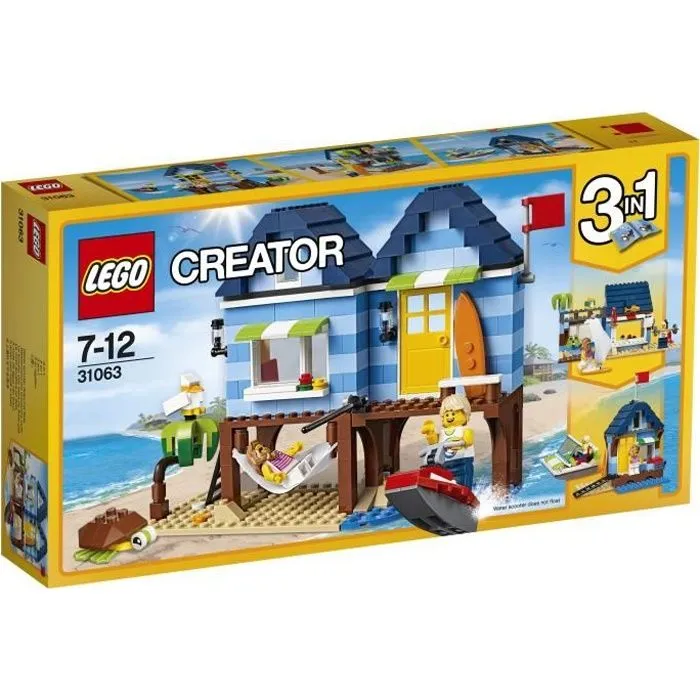 LEGO® Creator - Les Vacances à la Plage - Maison d'été avec aquarium, hamac, surf et moto des mers - 275 pièces-0