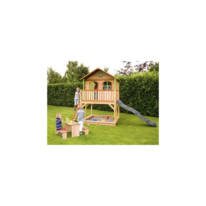 Maison Enfant AXI Marc avec Bac à Sable & Toboggan gris | Aire de Jeux pour l'extérieur en marron & vert-4