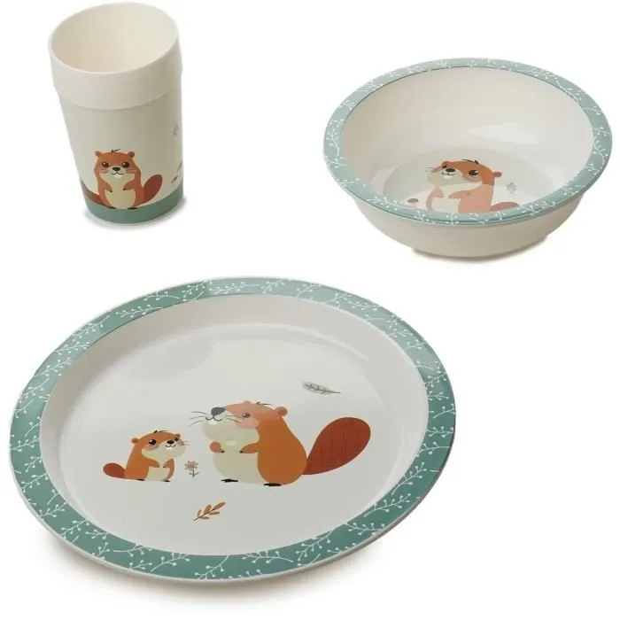 Mon premier coffret repas micro-ondes - THERMOBABY - Castor - Assiette, bol, gobelet-2