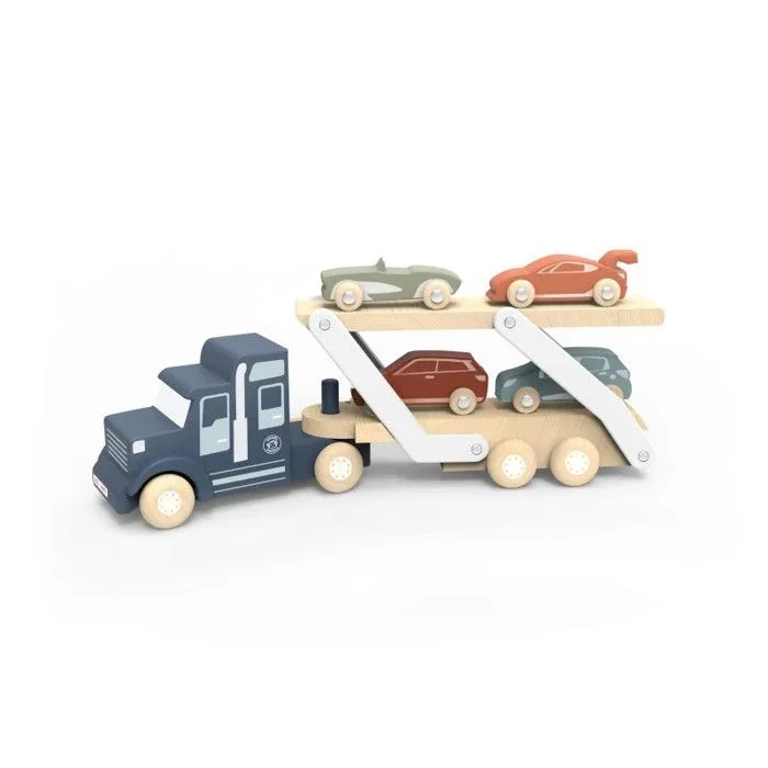 Jeu de voiture camion transporteur Speedy Monkey - 4 voitures et son camion - Bois - Speedy Monkey-0
