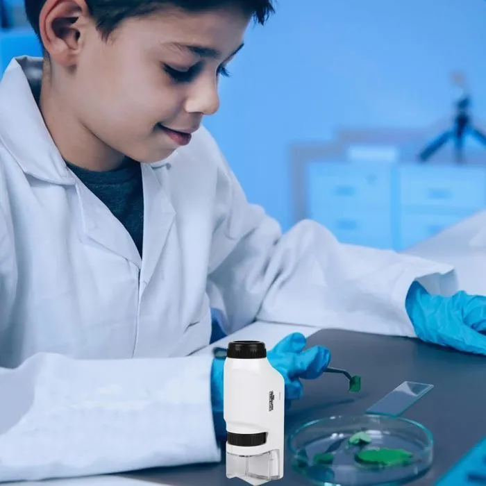 Microscope Portable Enfants, Mini Microscope de Poche avec Lumière LED, Microscope HD Cadeau Enfants, étude à Domicile Préscolaire-3