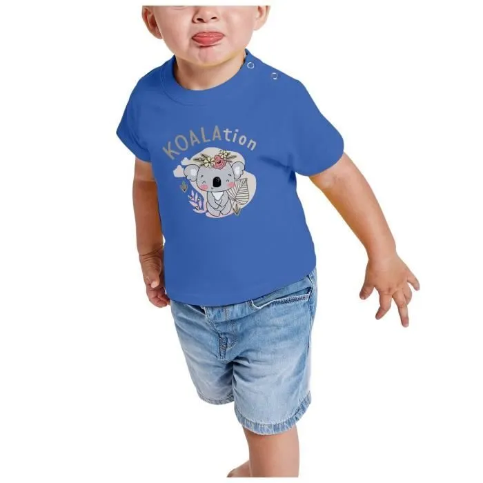 T-shirt Bébé Manche Courte Bleu Koala Koalation Mignon Kawaii Dessin Illustration-1