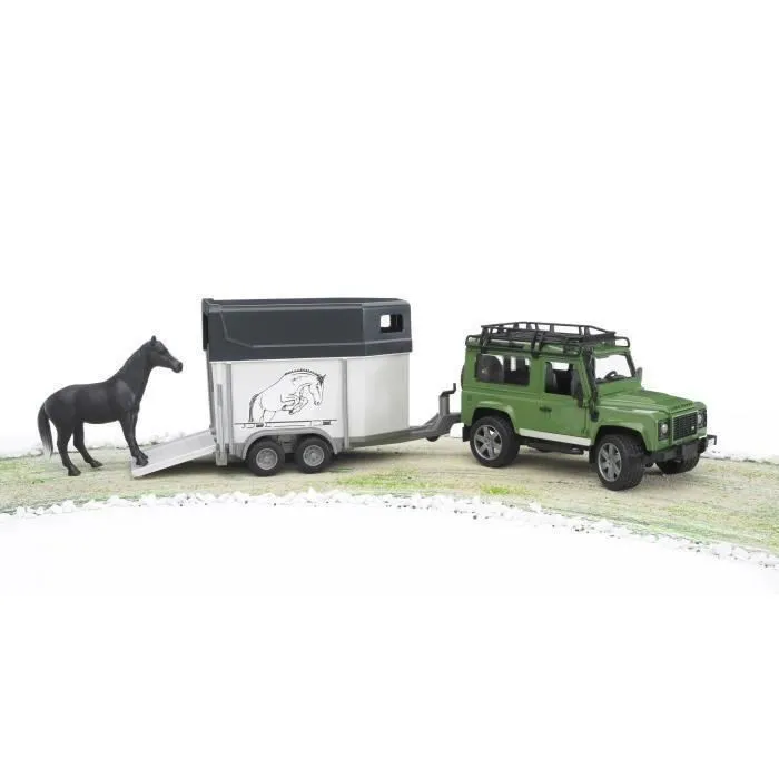 Land Rover Defender 90 Break avec Van et un Cheval - BRUDER - Fonctionnel et Détaillé-0