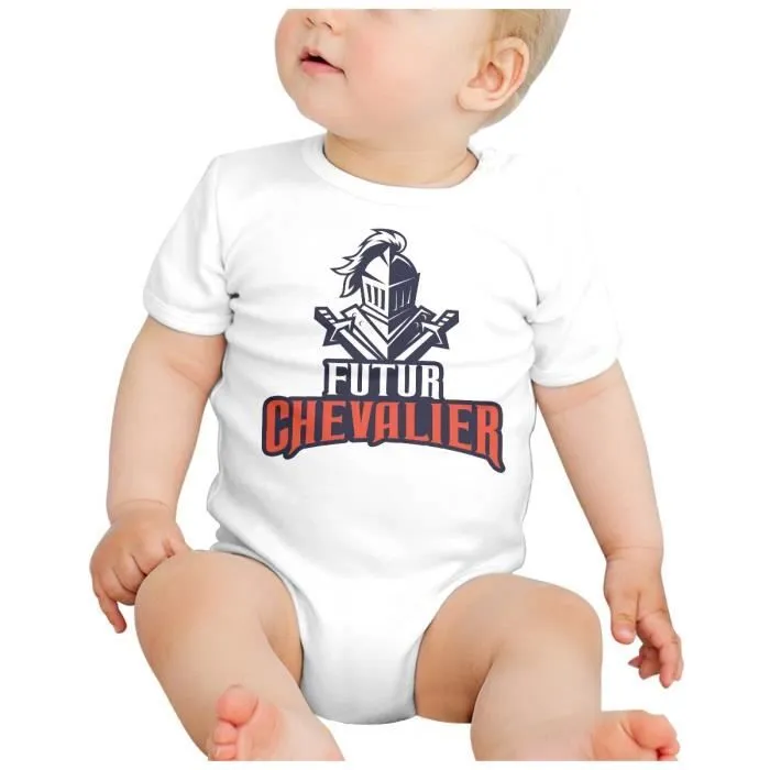 Body Bébé Manche Courte Blanc Futur Chevalier Héros Moyen-Âge Combat-1