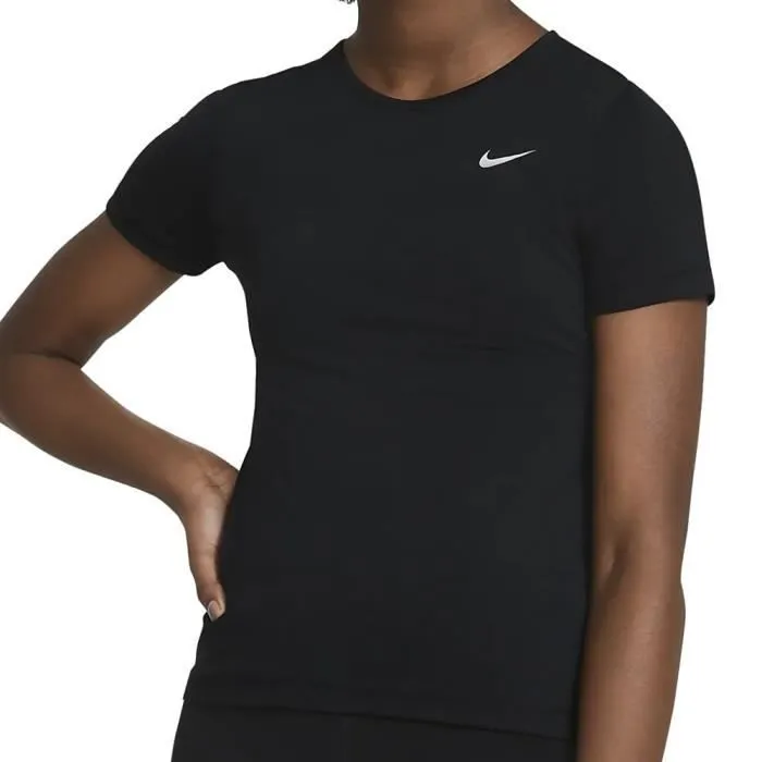 T-shirt Fille Nike Pro - Noir - Coupe ajustée - Col rond - Manches courtes-0