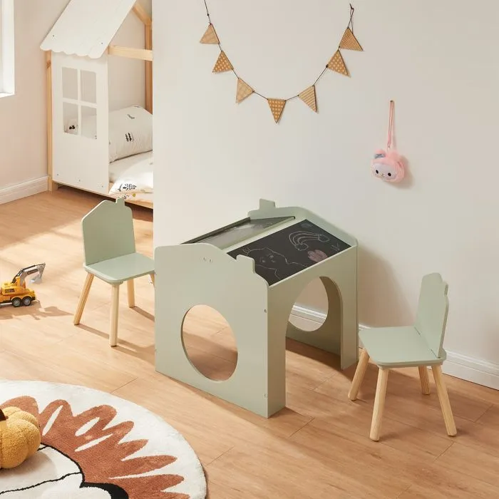 Ensemble de table de dessin et 2 chaises pour enfants Romso vert menthe-1