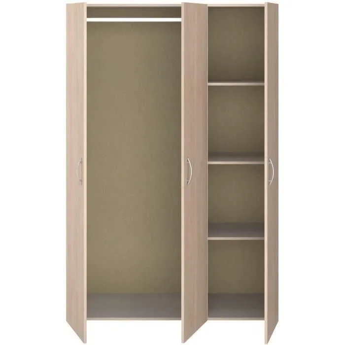 Armoire - EASY LIFE - Décor Chêne clair - 3 portes battantes - L120,2 x H180 x P49,7cm - PARISOT EASY LIFE-6