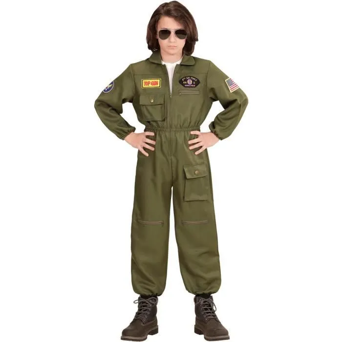 Déguisement Pilote de Chasse Vert enfant - WIDMANN - Costume aviateur pour carnaval et fêtes à thème-0