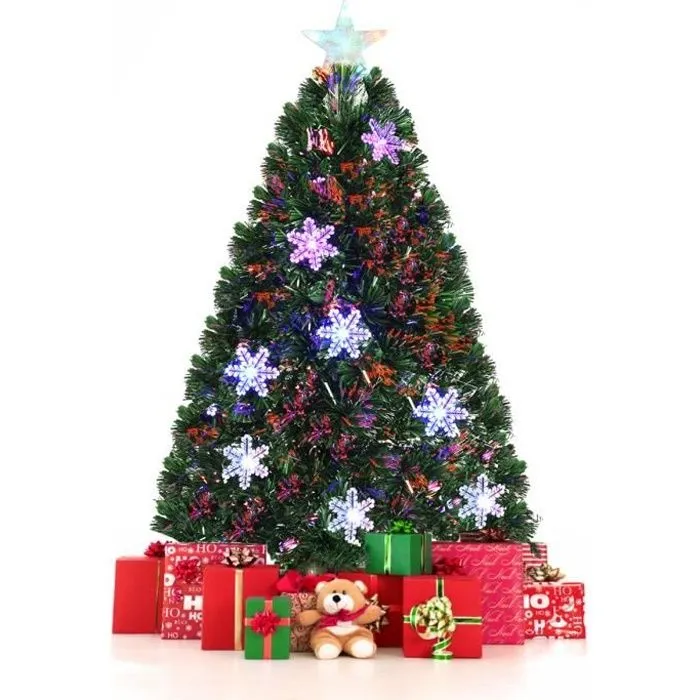 COSTWAY Arbre de Noël Artificiel Sapin de Noël LED 180 cm Feuille en PVC pour Décoration avec Support, avec Socle Neige-0
