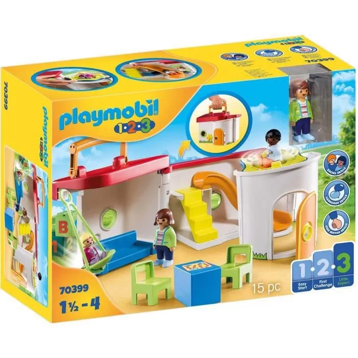PLAYMOBIL - Garderie transportable - Bleu - Playmobil 1.2.3 - Pour Enfant de 18 mois et plus-0