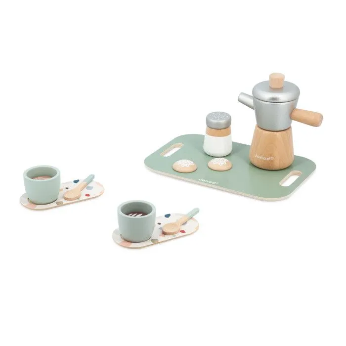 Café à l'italienne JANOD - Jouet d'imitation en bois pour enfant - 13 accessoires inclus-0