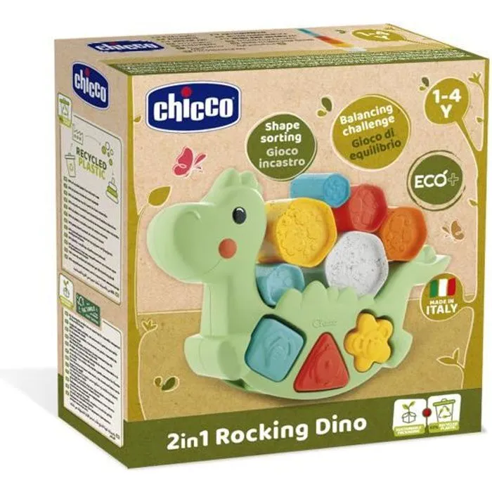 Jouet en peluche écologique - CHICCO - Lino le dino ECO - Mixte - 12 mois à 3 ans - Vert-0