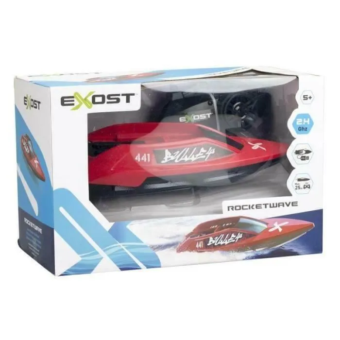 Bateau Radiocommandé - Exost - Rocketwave - Rouge et noir - Batterie - 2,4Ghz - Pistolet-1
