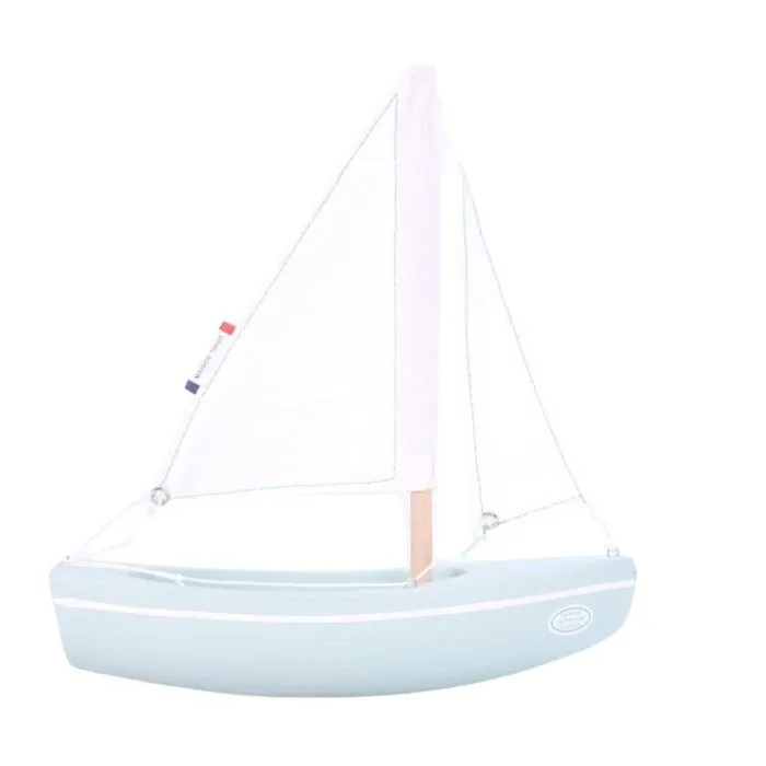Bateau en bois - Le Sloop Vert d'eau - 21cm - Voiles en coton - Fabriqué en Bretagne-0