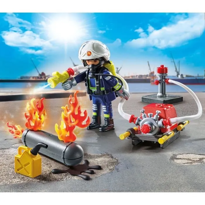 PLAYMOBIL 71826 Pompier pompe à eau & réservoir enflammé-1
