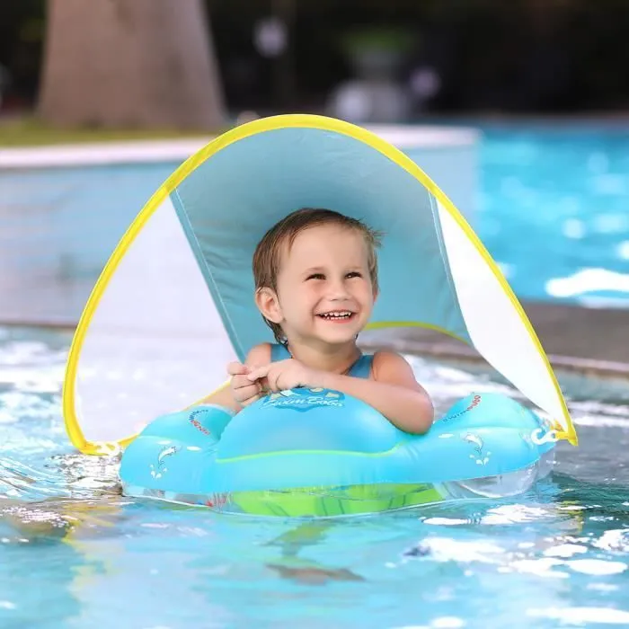 Bouée Bébé avec parasol LEYTN - Siège de Piscine Anneau de Natation pour Bébé Enfants 6-36 Mois - Rose-2