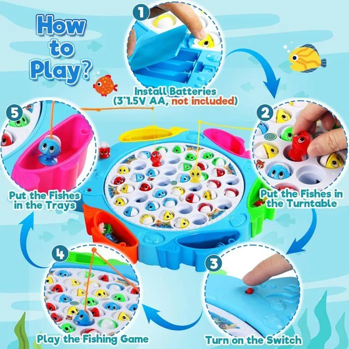 Jeux Peche a La Ligne Enfant Jeux Musical avec Poisson Plastique Canne a Pêche Jouet Poisson Enfant Jeu Educatif Jeux de Société-1