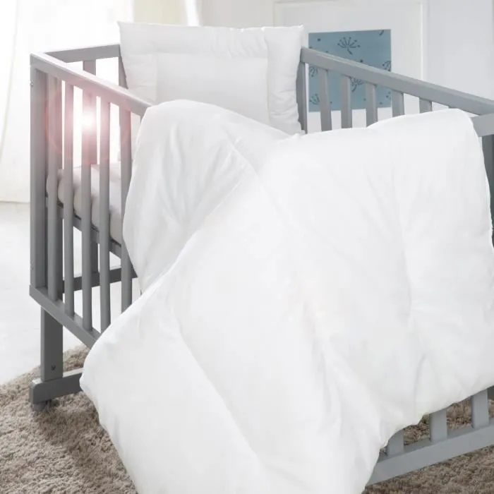 Parure de Lit Bébé Toutes Saisons - ROBA - Couette 80x80 + Oreiller 40x35 - Blanc-1