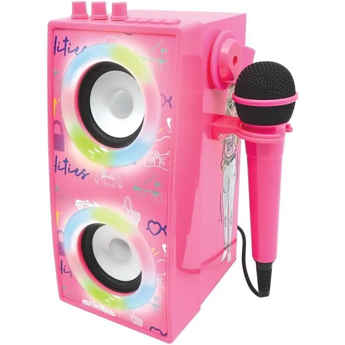 Enceinte Bluetooth® portable - Barbie - Tendance - Micro inclus - Effets lumineux - Rose et multicolore-0