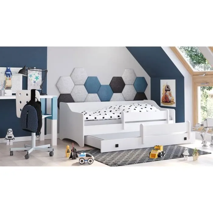 Lit gigogne double enfants eryk 80x160 avec 2 matelas, 2 sommiers, blanc-1