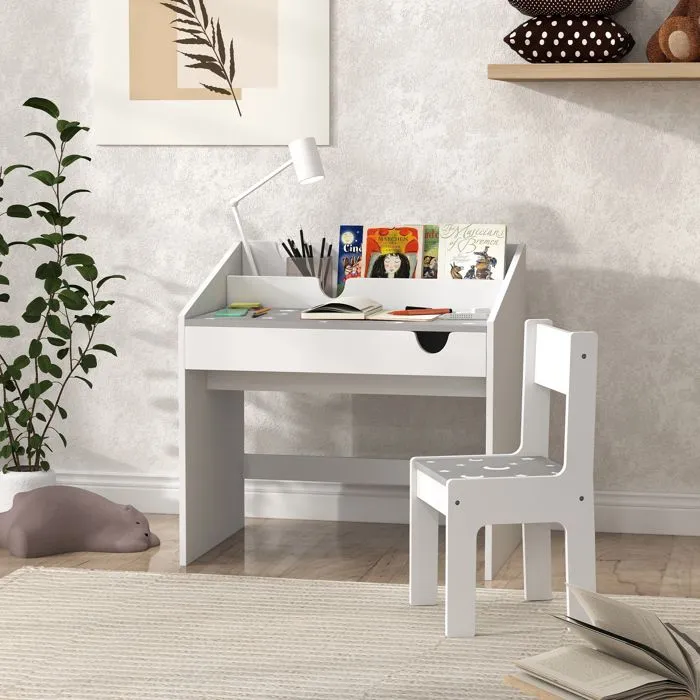 Ensemble Bureau et chaise pour enfants - AIYAPLAY - rangement - tiroir coulissant - 3-6 ans - motif étoilé - Gris-2