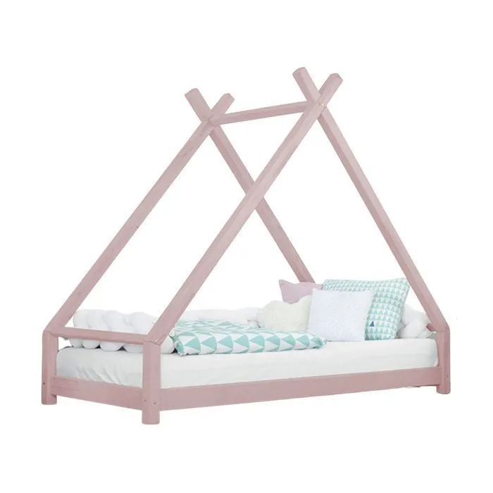Lit tipi enfant TAHUKA 120 x 190 rose pastel-0