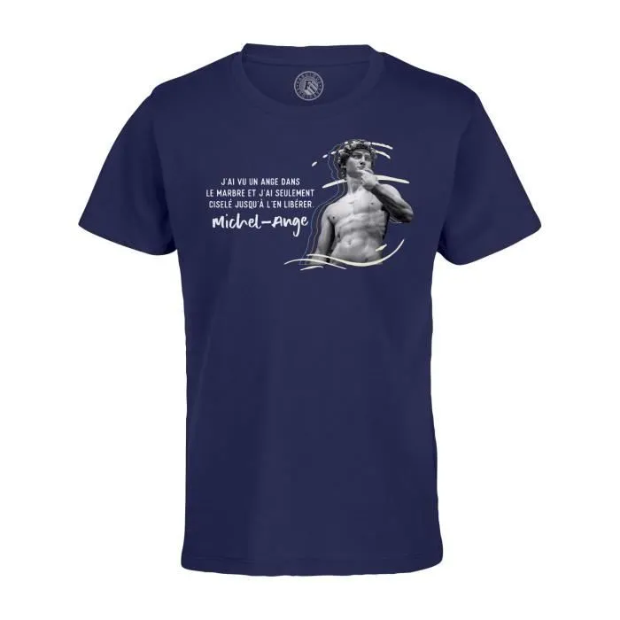 T-shirt Enfant Bleu J'ai vu un Ange Michel-Ange Citation Inspiration Sculpteur artiste-0