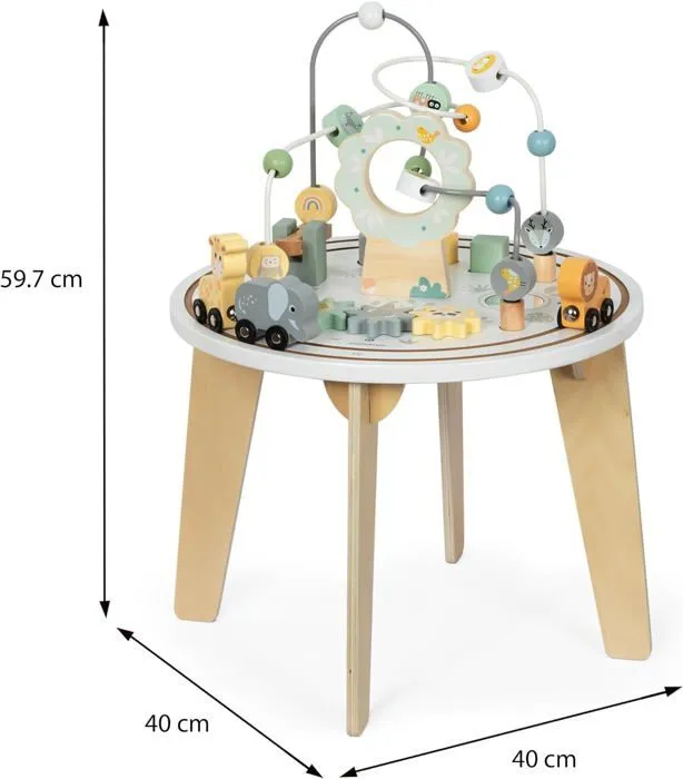 Table d'Activité Bébé Mamabrum, Jouet Éducatif en bois Labyrinthe, Circuit avec Animaux sur des roues, Engrenage, Trieur de formes-2