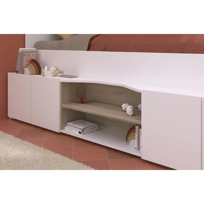 Lit combiné enfant avec rangements et bureau CLOE - 90 x 200 cm - Décor blanc et chêne - PARISOT-6