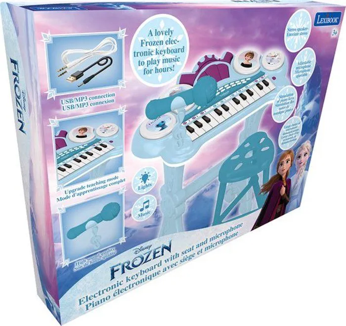 Piano électronique La Reine des Neiges avec siège, microphone et câble Aux-In - 24 touches lumineuses-2