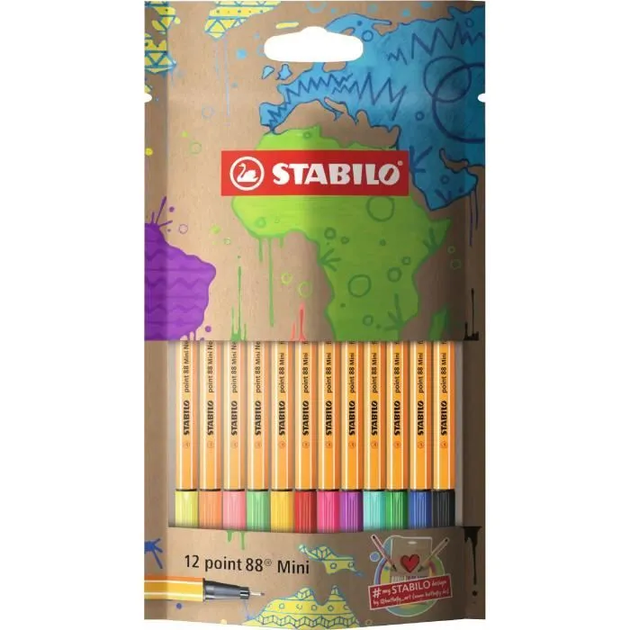 Stylo-feutre - STABILO - point 88 Mini - 12 pièces - Pointe fine - Coloris assortis-1