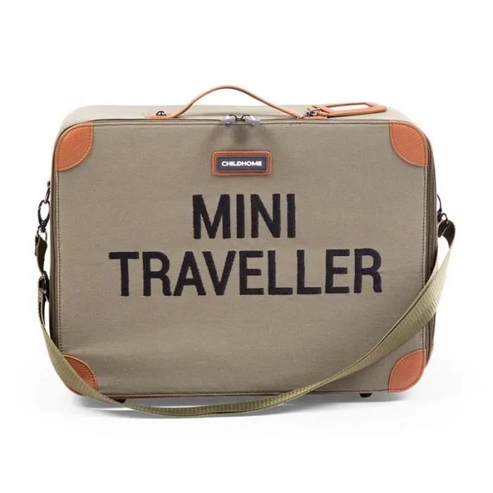 Valise Enfant - CHILDHOME - Mini Traveller - Canvas Kaki - Format 48h - Zippée-0