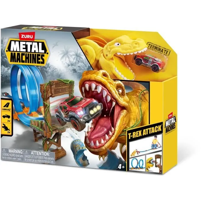 Circuit de Voitures - ZURU - T-Rex Attack Metal Machine - Véhicule à lancer pour vaincre le dinosaure avec boucles-1