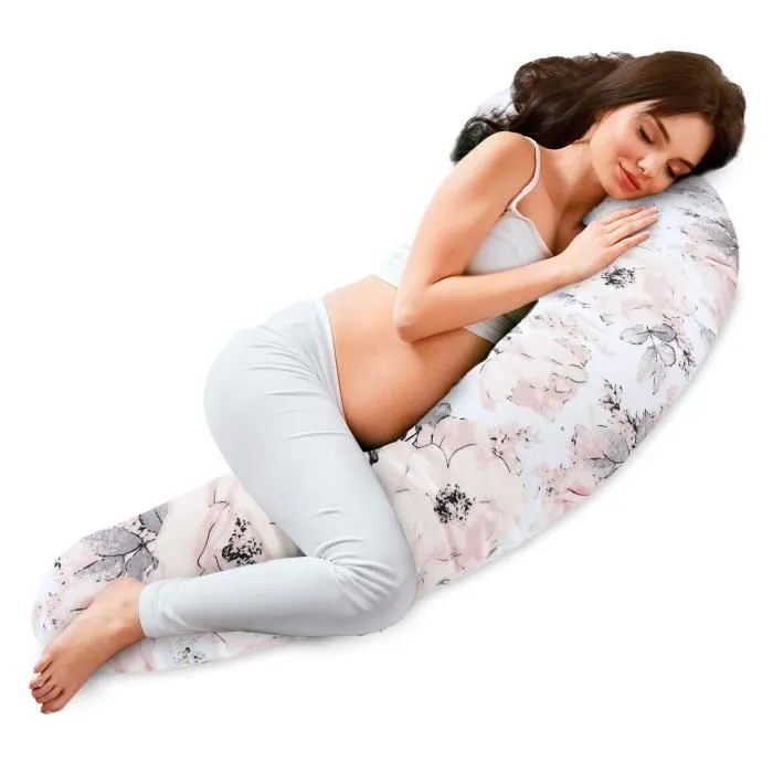 Oreiller d'allaitement xxl oreiller dormeur latéral - Coton Oreiller de grossesse, de positionnement adultes Rose Sauvage-1