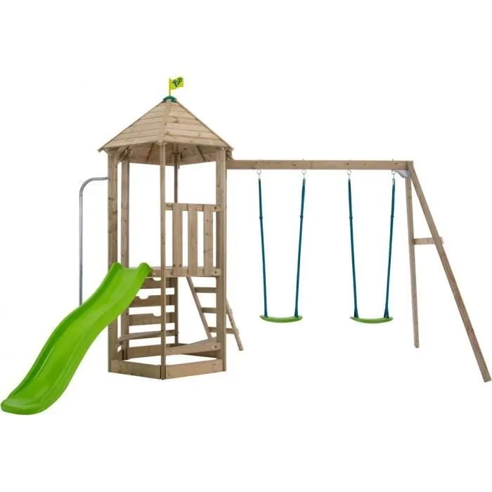 Aire de jeux en bois avec glissière et portique Castelwood-0