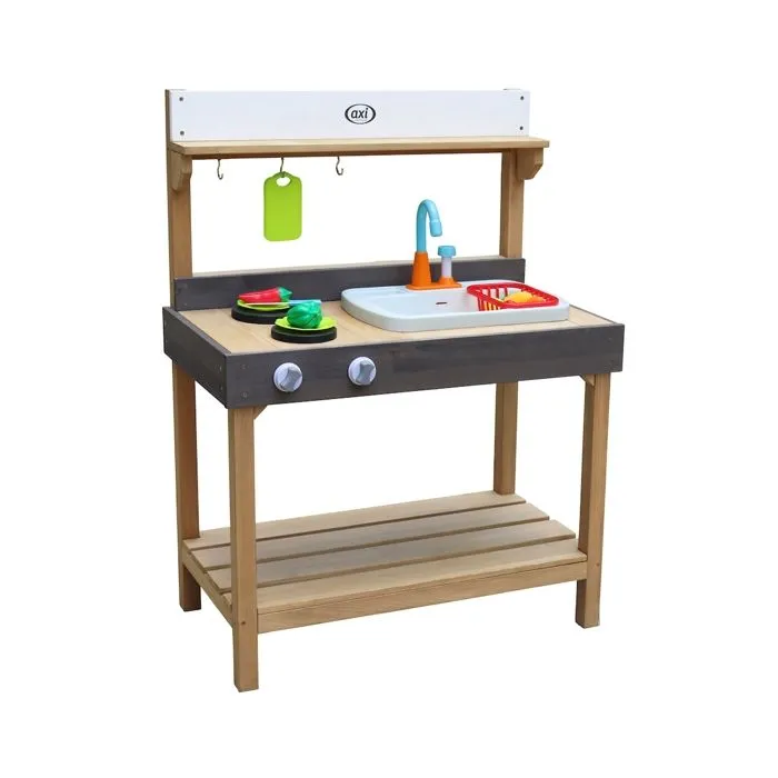 AXI Rosa Cuisine Enfant en bois | Cuisine de jeu multifonctionnelle | Jouet à sable & eau avec kit d'accessoires de 17 pièces-2
