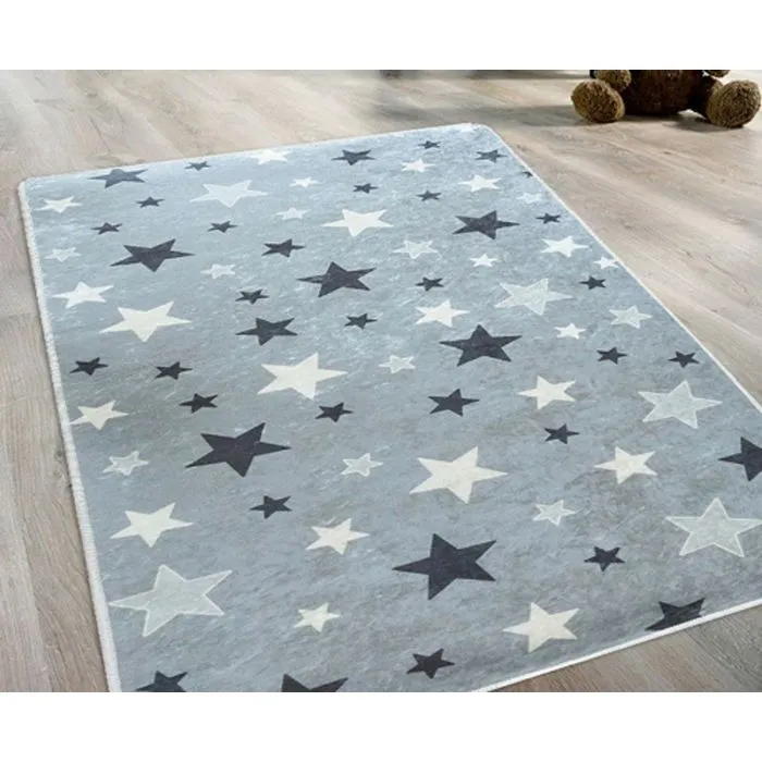 Tapis Enfant - Non spécifié - Etoile - Gris - 100x150 cm - Antidérapant - Lavable en machine-2