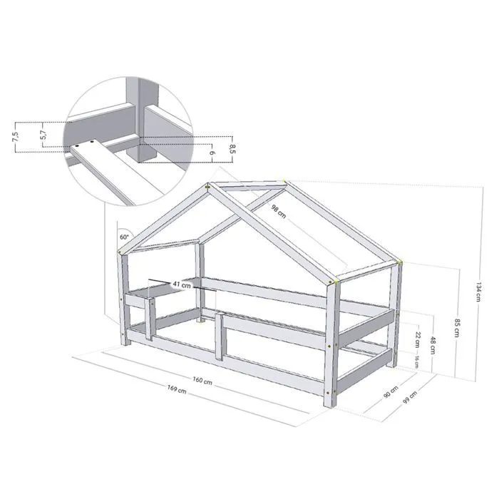 Lit cabane enfant LUCKY 90 x 160 vert pétrole-2