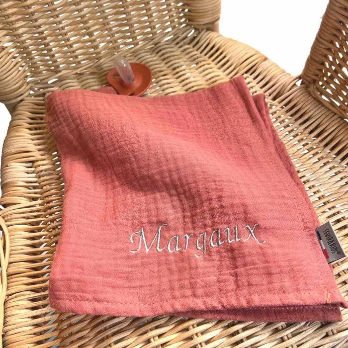 Doudou lange attache tétine en gaze de coton Jeanne 40 x 40 cm Terracotta-2