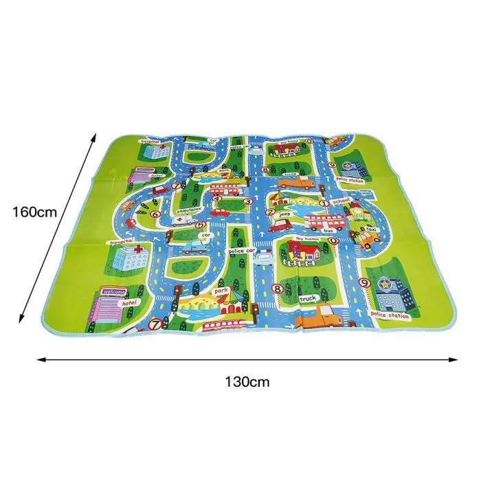 Tapis de Jeu Rectangle Géant Circuit Voiture de Course Cadeau pour Bébé Enfant Tapis Pique-nique - LARATHY-2