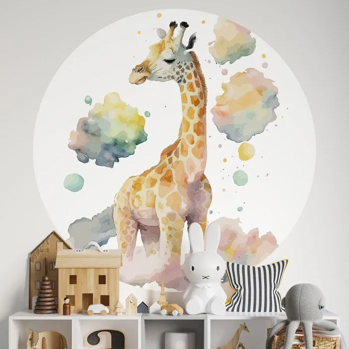 Sticker mural - Girafe - Adhésif MAT - Diamètre 130 cm - Décoration murale - Mixte-0