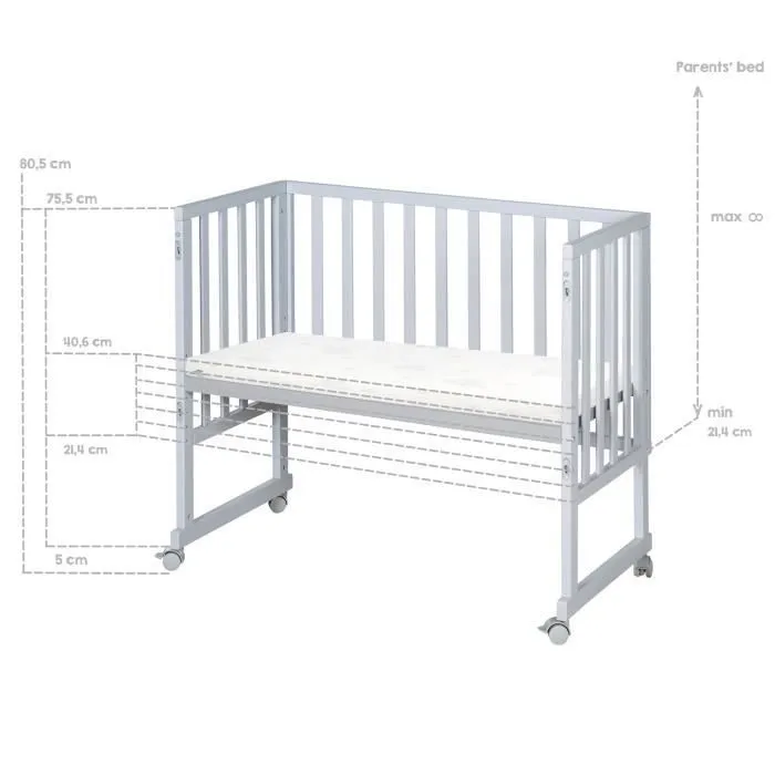 Berceau Cododo ROBA Style 3 en 1 avec Barrière + Matelas et Tour de lit - Gris-3