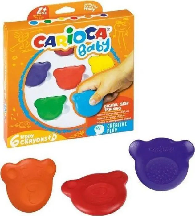 Jeu de coloriage - dessin - pochoir Carioca - 42956 - Lot de 6 crayons de cire en forme d'ourson Multicolore-0