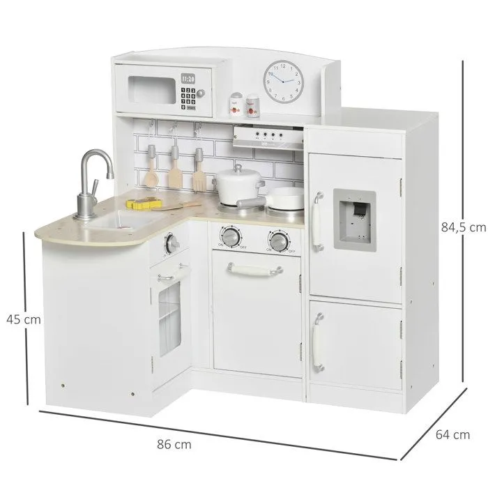Cuisine bois jeu d'imitation - cuisine enfant - nombreux accessoires & rangements inclus - MDF pin blanc-3