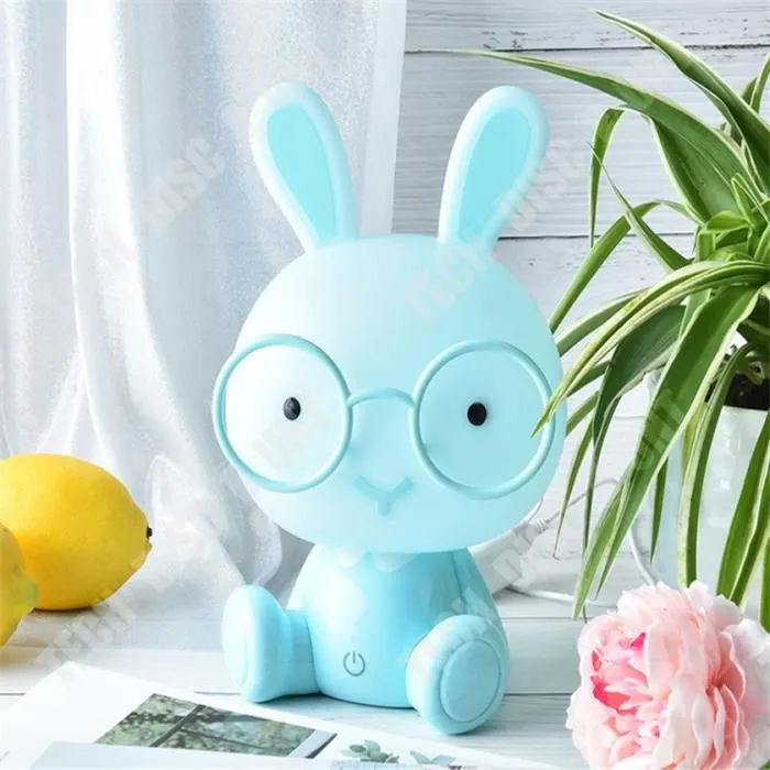 TD® Veilleuse en forme lapin LED nuit lampe de noël cadeau chevet décor-Bleu-2