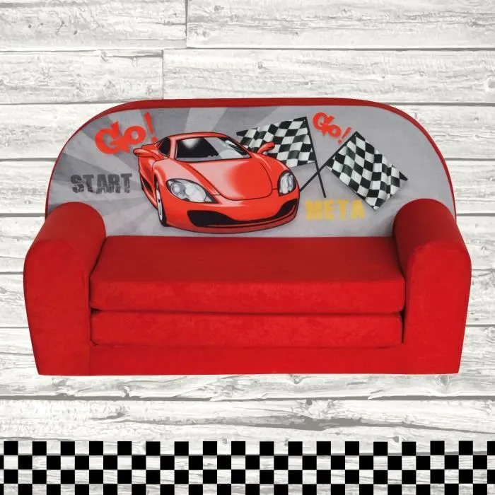 Canapé lit enfant Racing - FORTISLINE - Rouge - Junior - Mousse - Mixte - 3 ans - Canapé lit enfant-0