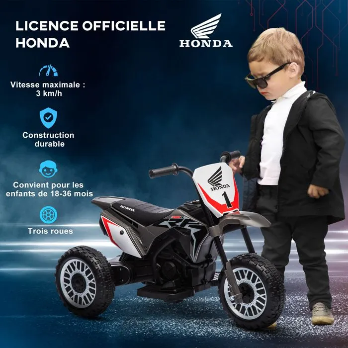 Moto cross éléctrique pour enfant - HOMCOM - licence Honda CRF450RL - 3 roues - batterie 6V - enfants 18-36 mois - gris-4