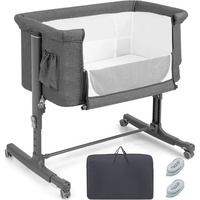 COSTWAY Lit Cododo Bébé à 5 Hauteurs Réglables, Charge 9KG, Lit Berceau Maille Respirante Sac de Voyage pour Bébé 0-6 Mois, Gris-2
