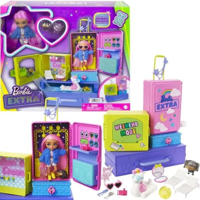 Coffret de voyage Barbie Extra avec poupée, animaux et accessoires - MATTEL - HDY91 - Blanc - Mixte-0