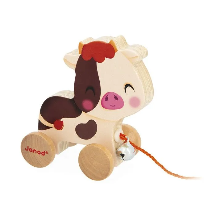 Vache à Promener - Janod - Jouet en Bois - Clochette - Dès 12 mois - Certifié FSC-0